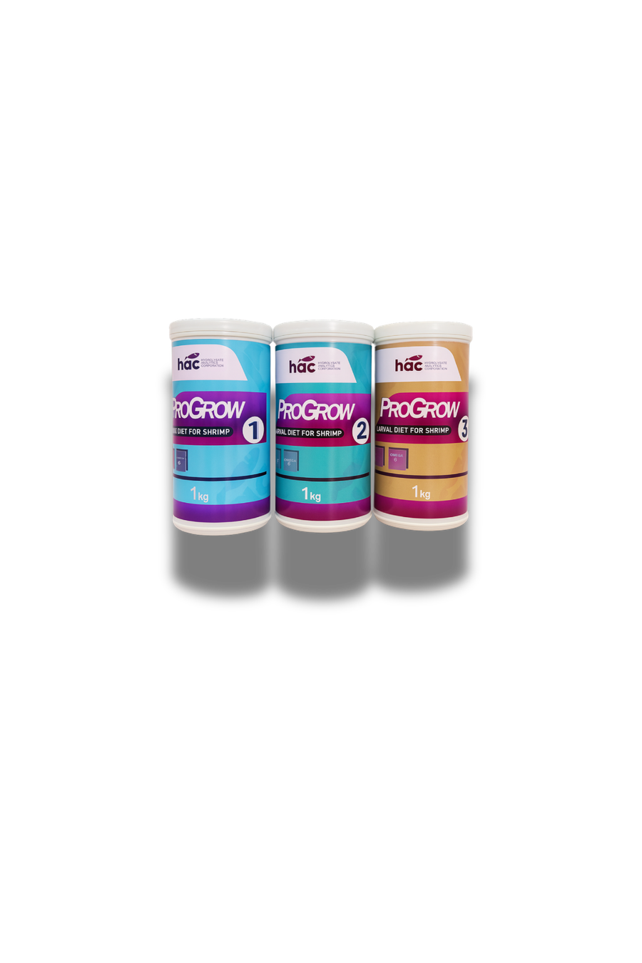 ProGrow 1, 2 and 3 shrimp larval diet 1 kg HDPE containers