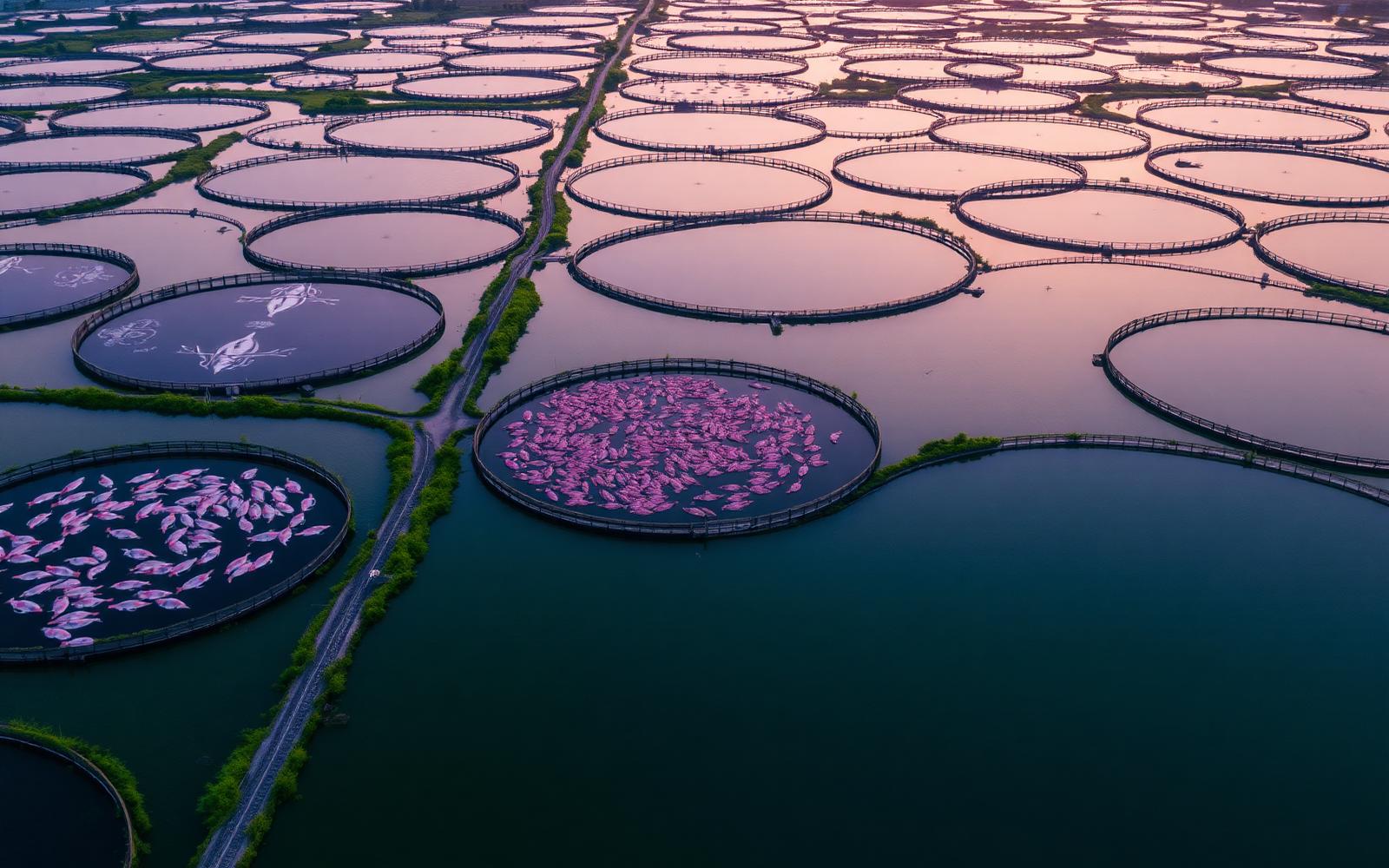 Aerial view of aquaculture ponds